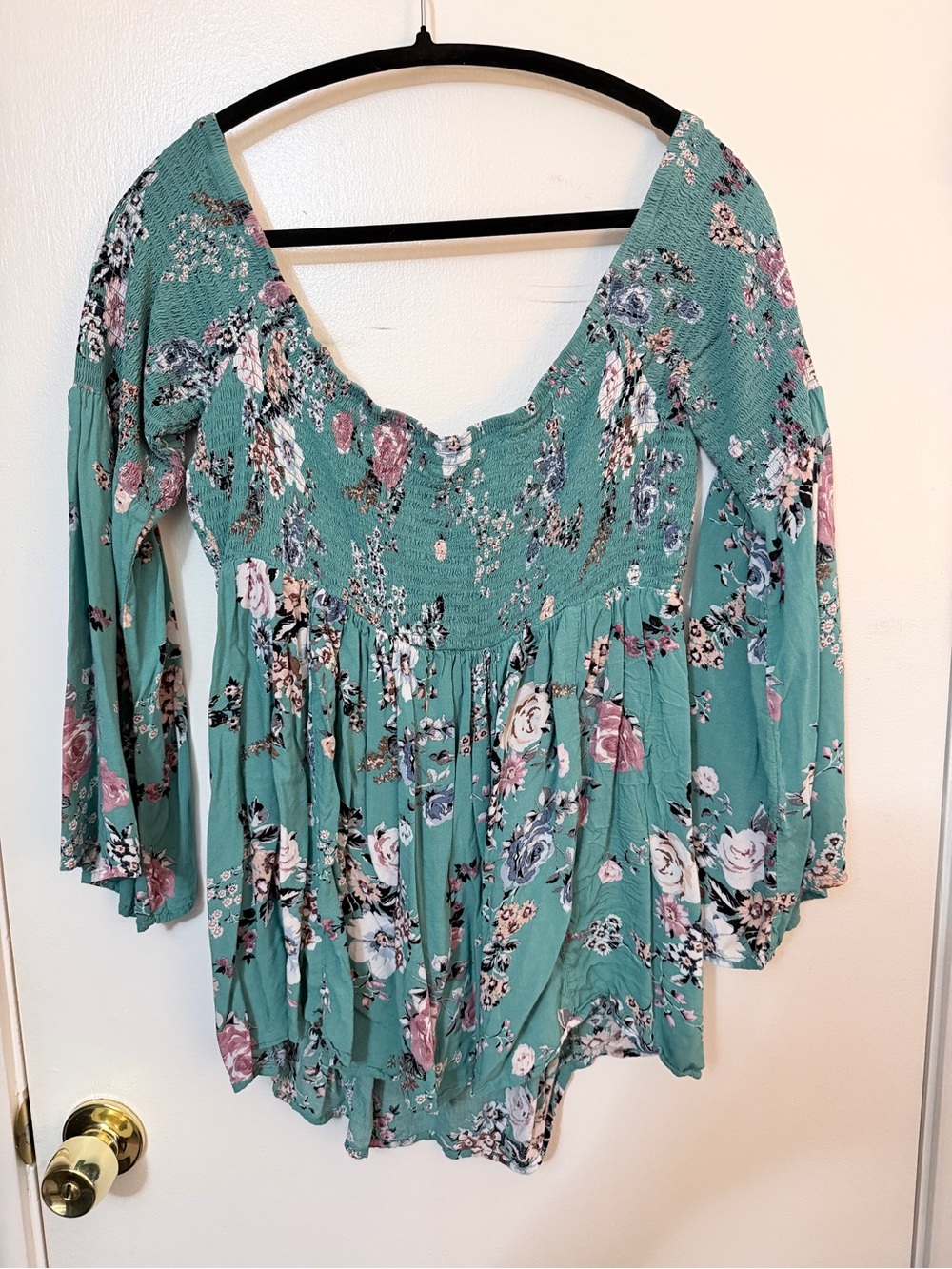 torrid Teal Floral Smocked Tunic Top